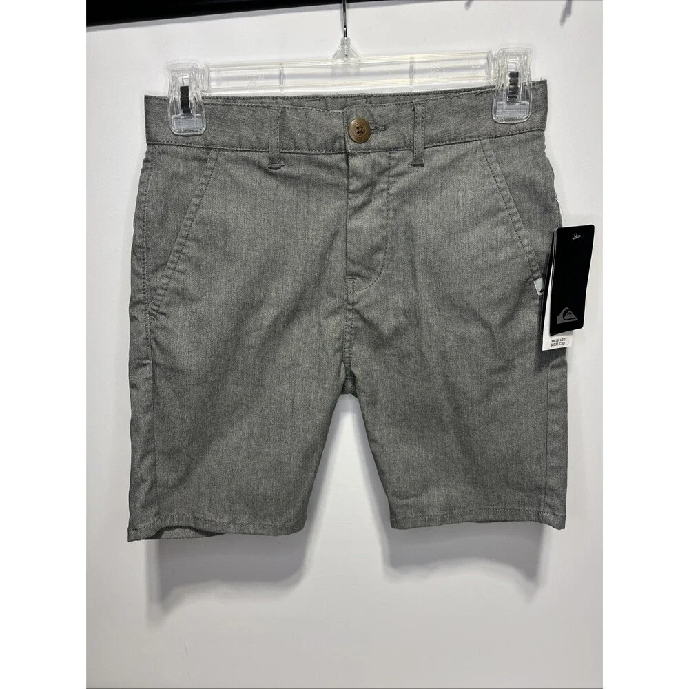 NEW Quicksilver gray shorts Everyday Union Stretch boys Size 8 Button + Zipper